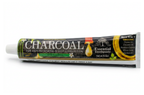 Tube of charcoal toothpaste on a white background